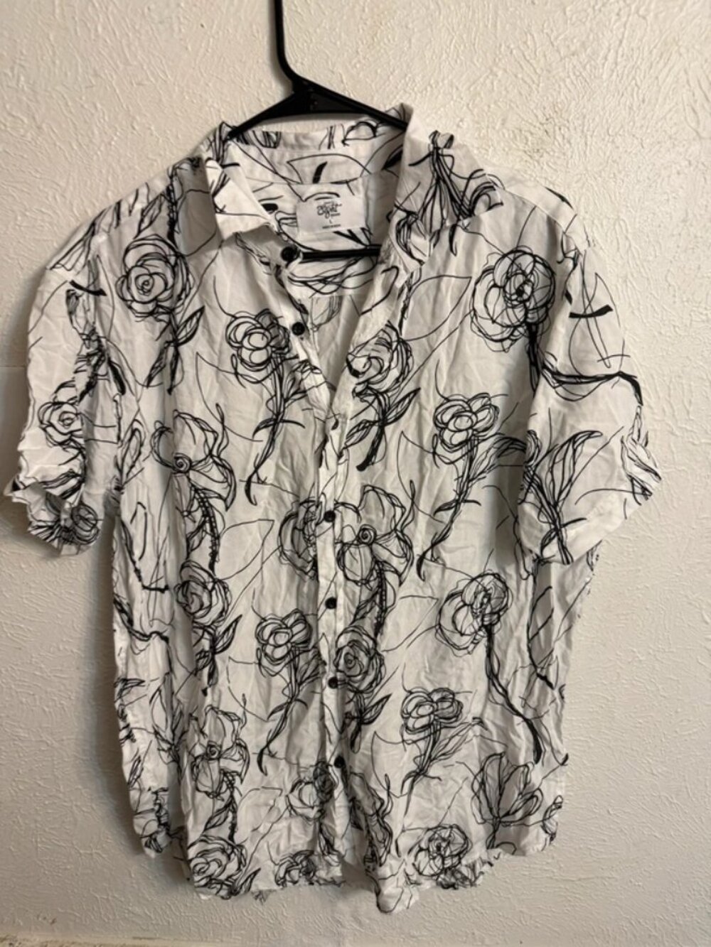 Black and White Rose Button-Up